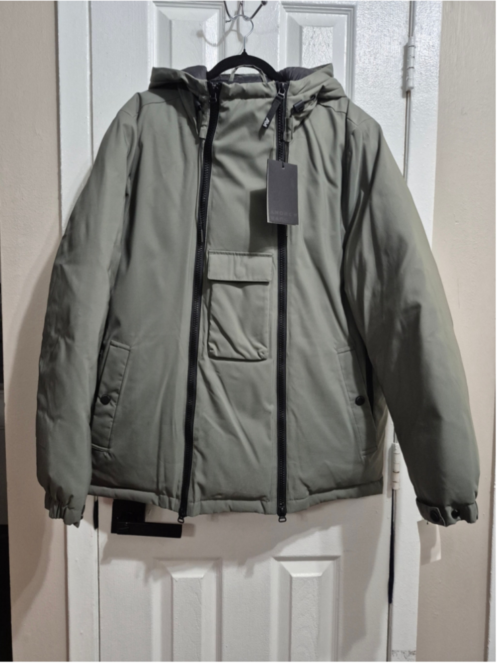 Men's Andrew Marc Down Puffer Jacket Size L Green and Black